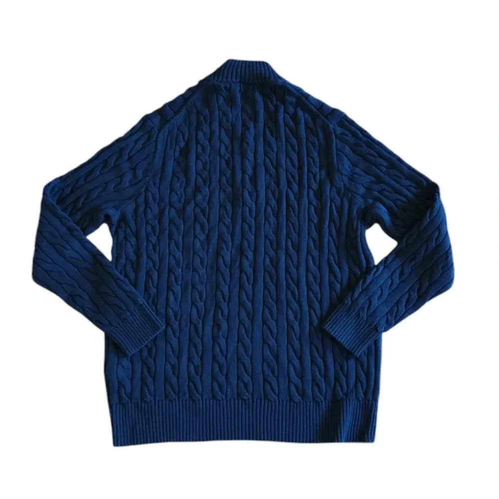 POLO Ralph Lauren Men's Blue 100% Cotton Cable Knit Quarter Zip Sweater Size XLT
